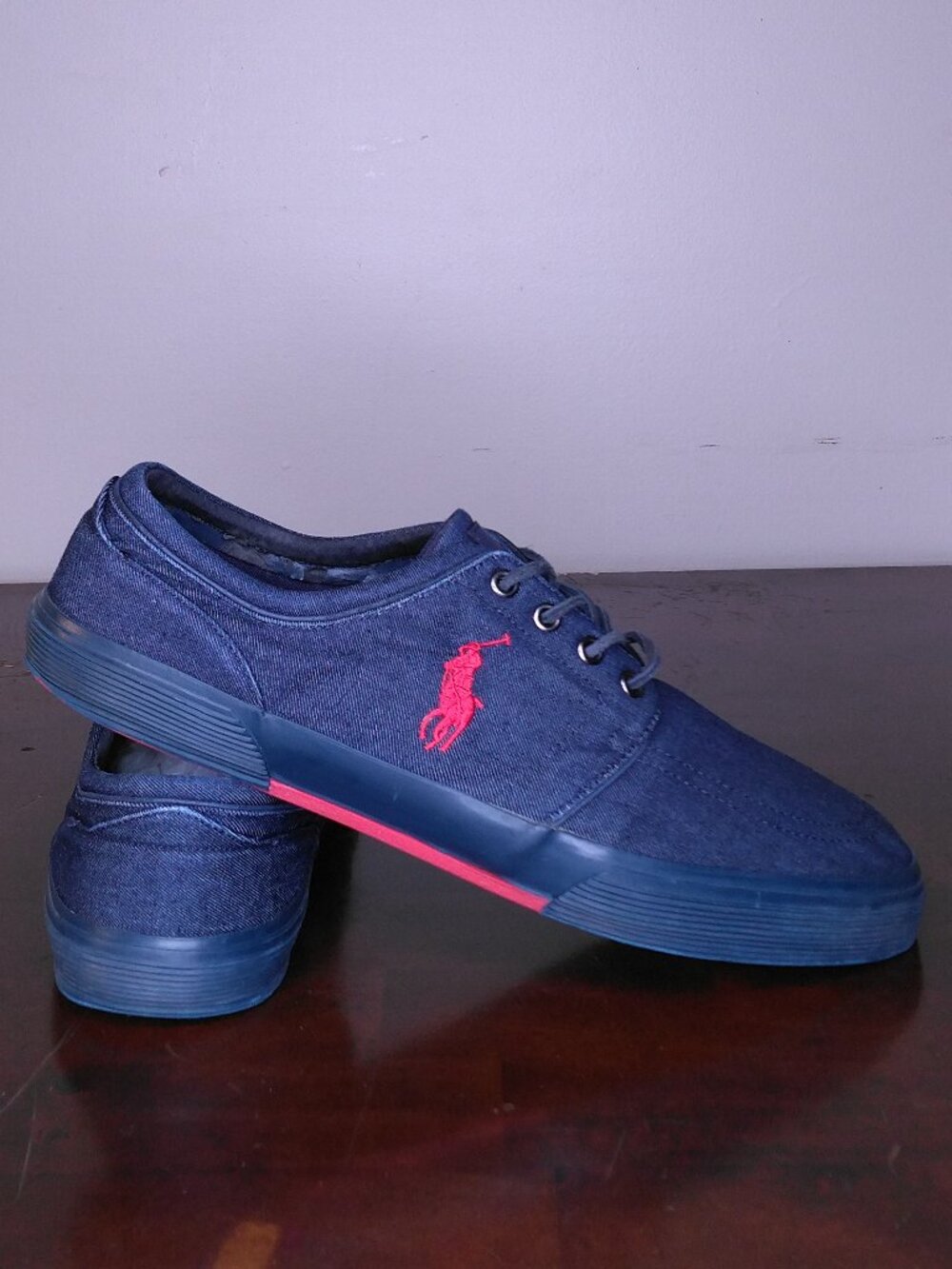 POLO RALPH LAUREN Shoes Size 14 FAXON LOW 00001629 DENIM Jean Blue RED Big Pony